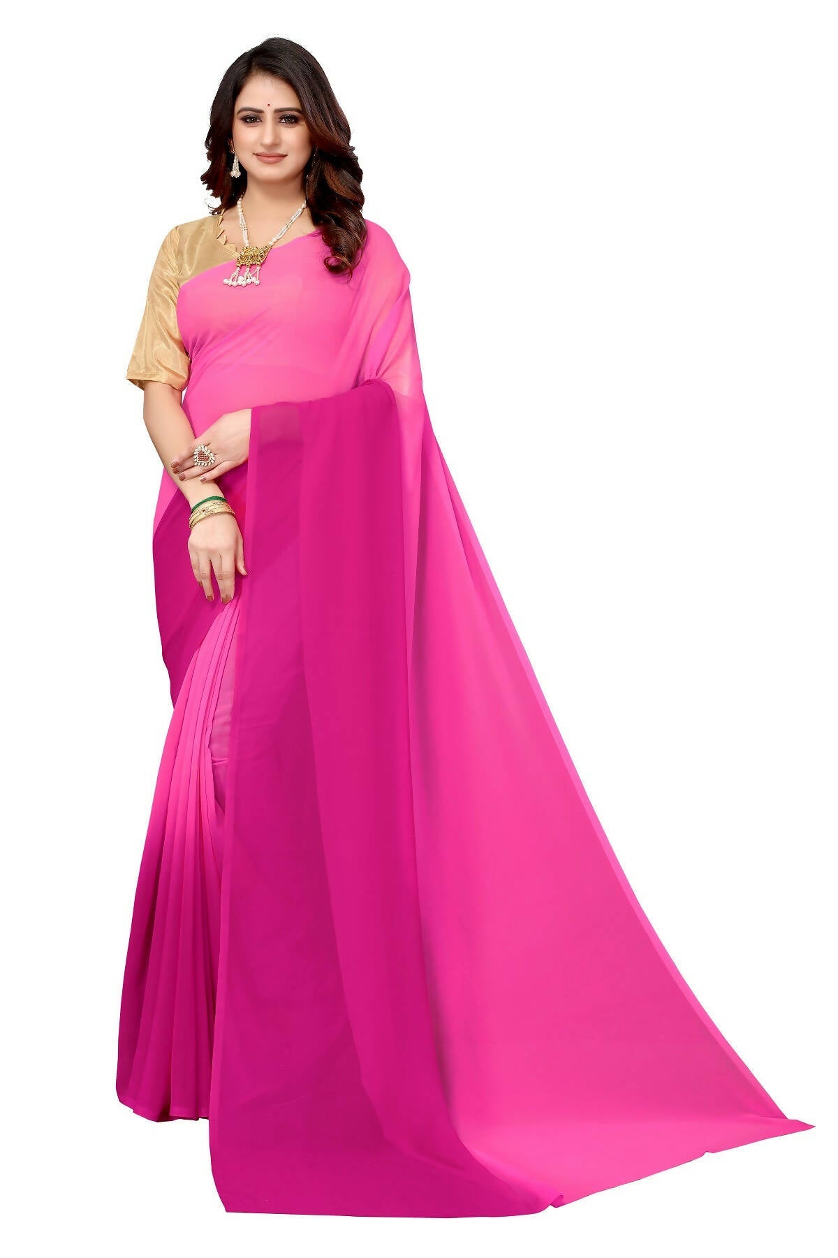 Vamika Pink Half N Half Georgette Saree | Grocsy