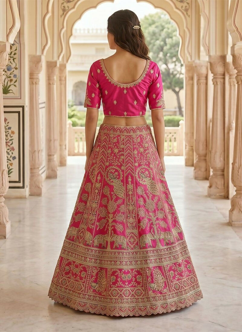 Lehenga Mart Pink Heavy Silk With Fusing Designer Bollywood Style Wedding Wear Lehenga Choli | Grocsy