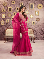 The52 Women's Beautiful Embroidery Work Chanderi Silk Fabric Straight Kurta Palazzo and Dupatta Set | Grocsy