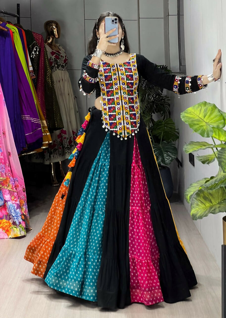 Yash Enterprise Multicolor Rayon Cotton Embroidery Semi Stitched Navratri Chaniya Choli | Grocsy