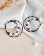 VOJ Women Rhodium-Plated Pearl Stainless Steel Hoop Earrings | Grocsy