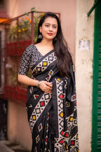 Black Silk Blend Ethnic Motifs Saree with Unstitched Blouse - A2M | Grocsy