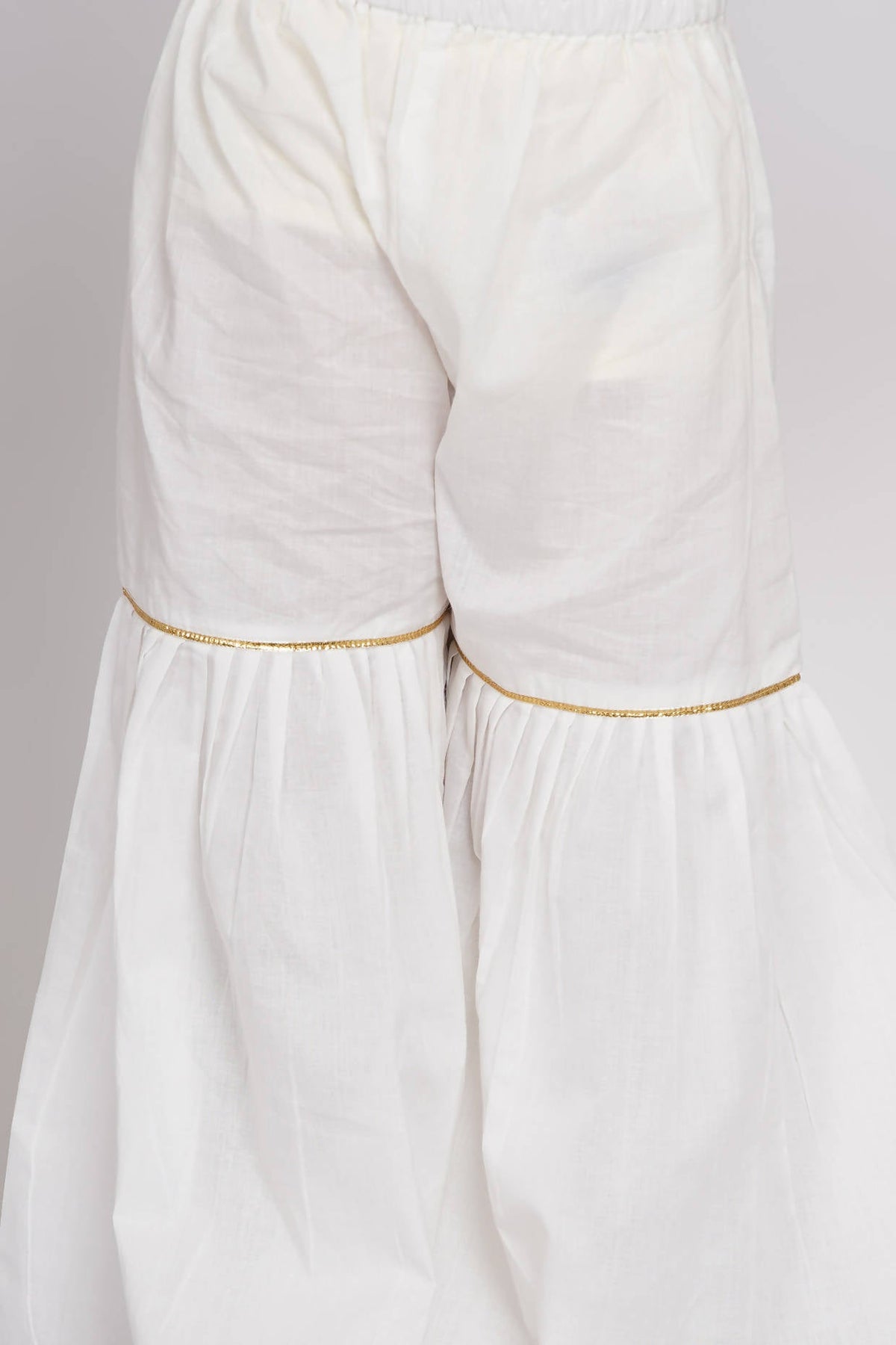 Little Bansi Girls Cotton Floral Embroidery Frock Kurta with Sharara & Dupatta - White | Grocsy