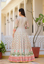 Partywear Designer Pista Dola Silk Anarkali suit with Dupatta - Samyukta | Grocsy