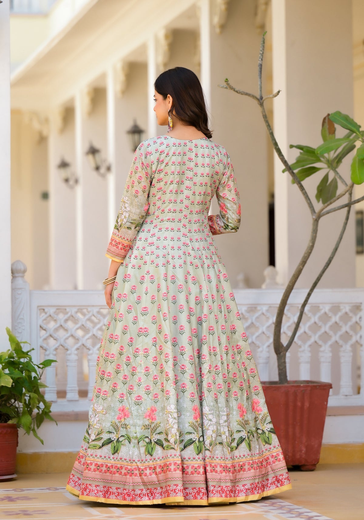 Partywear Designer Pista Dola Silk Anarkali suit with Dupatta - Samyukta | Grocsy