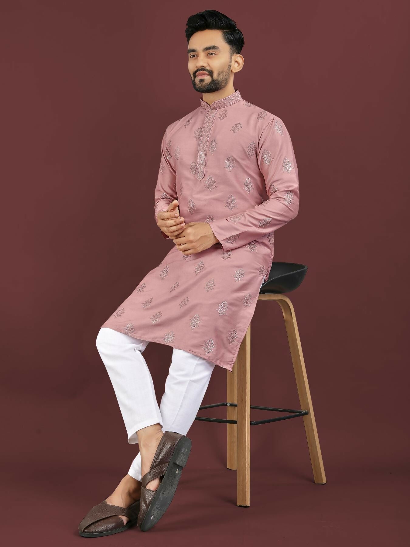 Anaita Pink Embroidered Silk Straight Kurta | Grocsy