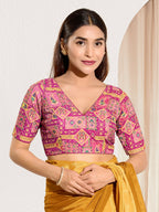 Joban Fashion Pink Viscose Rayon Padded Blouse With V Neck Elbow Sleeves | Grocsy