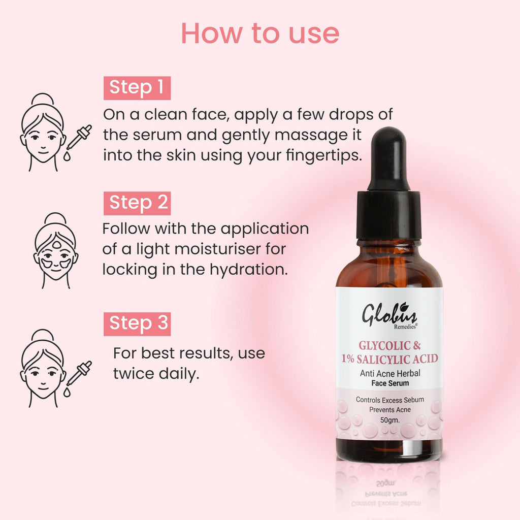 Globus Remedies Glycolic & 1% Salicylic Acid Anti Acne Face Serum | Grocsy
