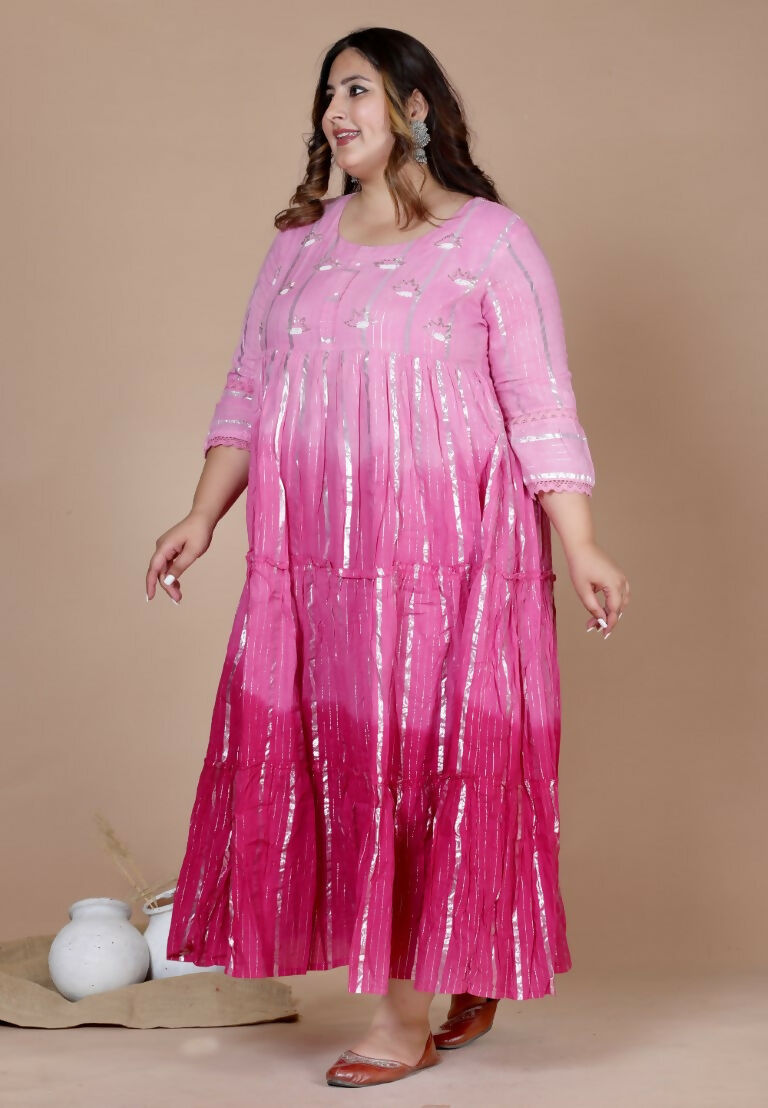 Miravan Women's Plus Size Cotton Embroidery And Lace Work Pink Party Wear Anarkali Kurta | Grocsy
