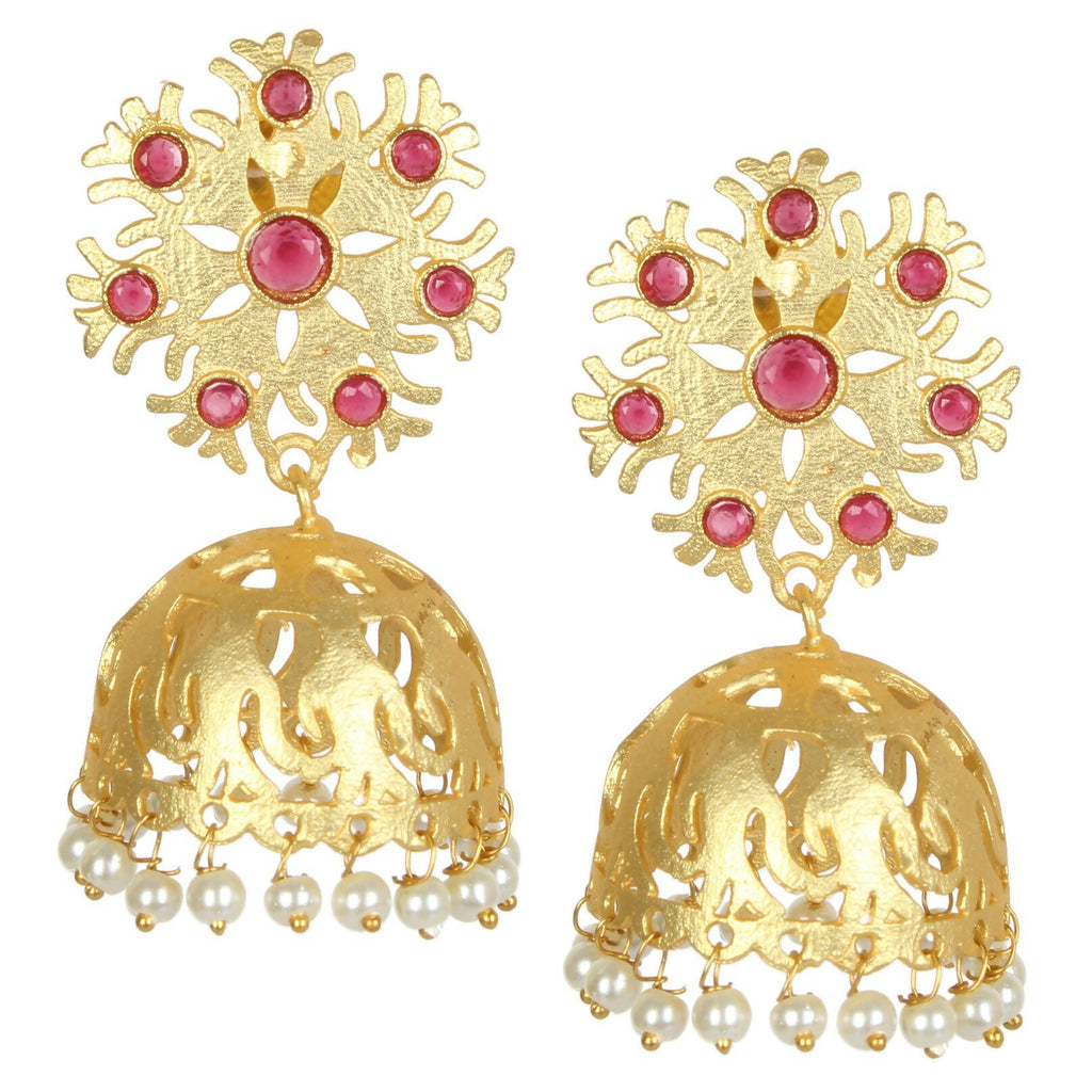 Joban Fashion Women Matte Gold Brass Jhumka | Grocsy