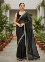 Joban Fashion Black Soft twill Net Party Wear Sarees | Grocsy