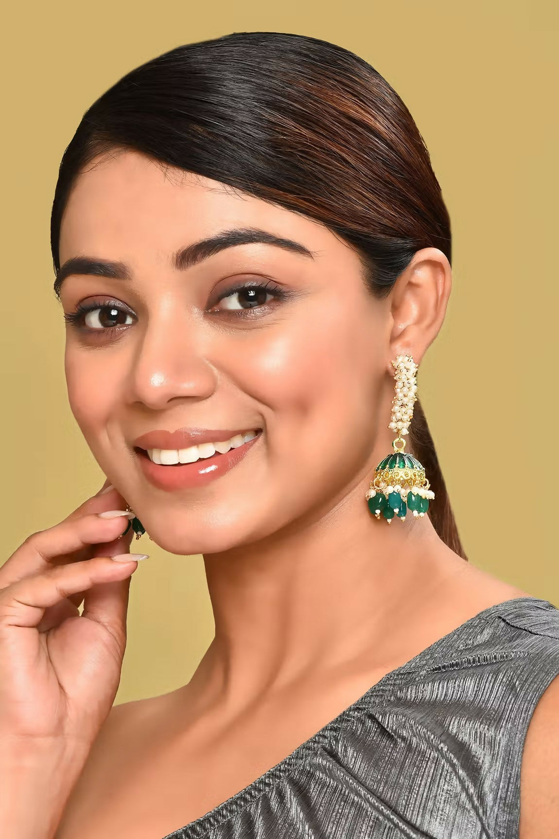Joban Fashion Women Kundan Pearl Golden White Green Earrings | Grocsy