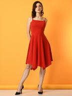 Myshka Women's Red Solid Party Dress | Grocsy