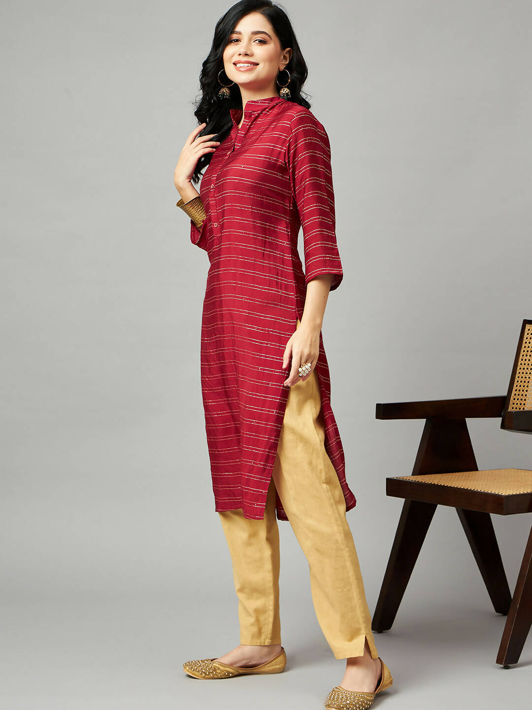 Red Poly Cotton Texture Straight Kurta - Sabella | Grocsy