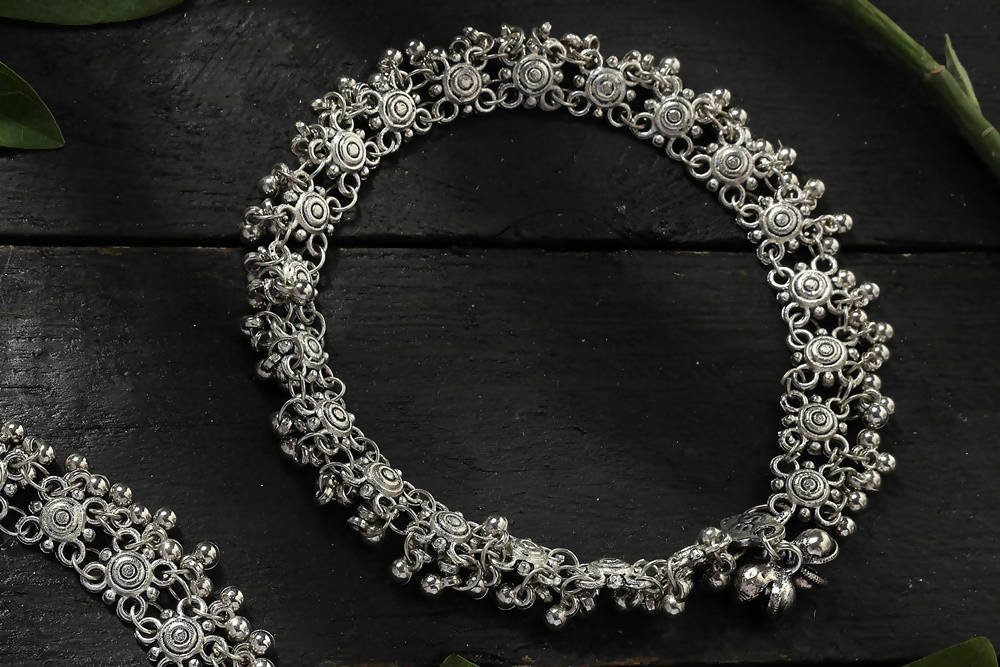 Mominos Fashion Kamal Johar Oxidised Silver Anklets For Bridal Wear | Grocsy