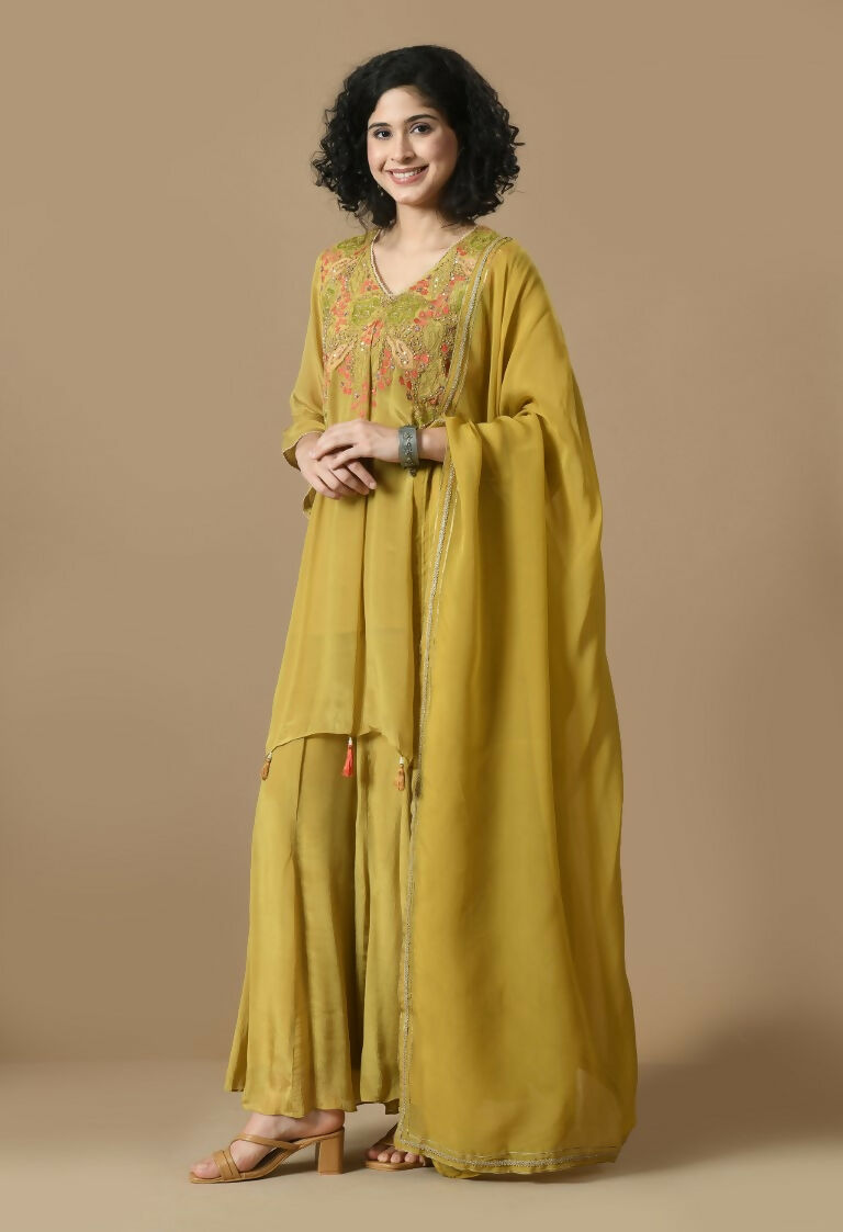 Joban Fashion Mehendi Chinnon Kurta Set | Grocsy