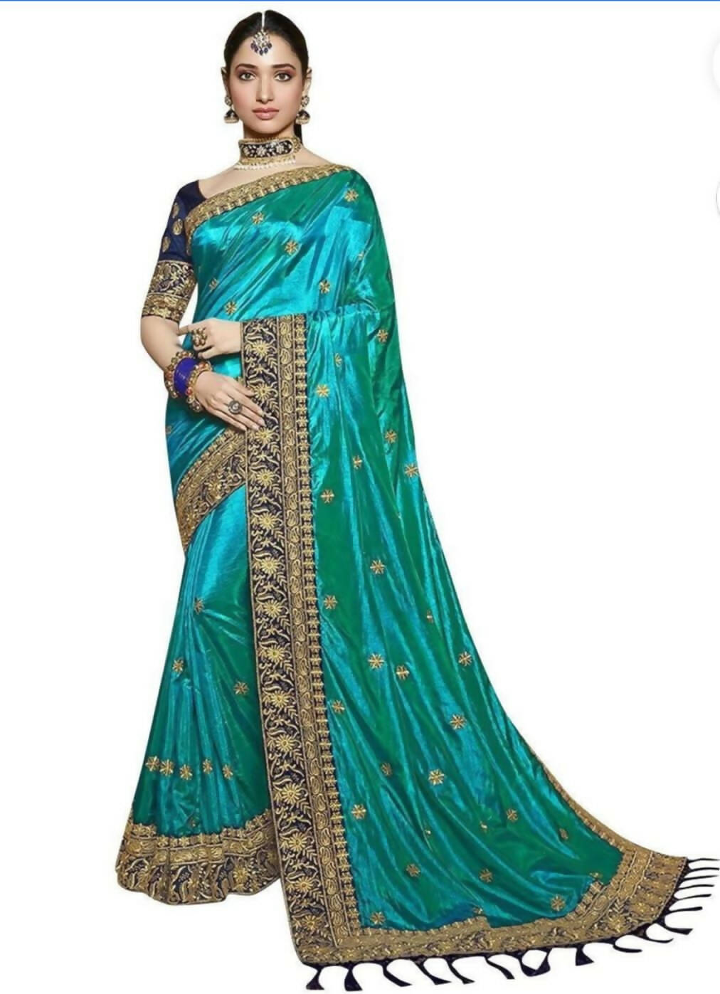 Vamika Rama Green Embroidery Sana Silk Saree | Grocsy