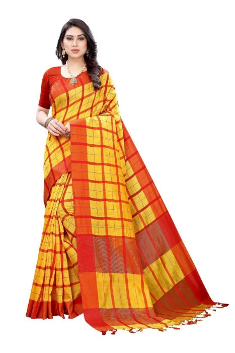 Vamika Yellow Cotton Silk Weaving Saree (SATURN YELLOW) | Grocsy