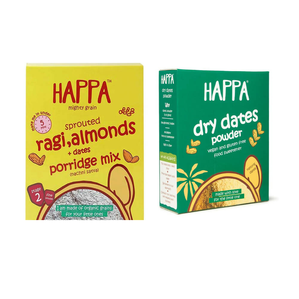 Happa Organic Baby Food Sprouted Ragi, Almonds + Dates Porridge Mix Combo | Grocsy