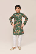 Joban Fashion Cotton Silk Green Kurta With Straight Fit Pant | Grocsy