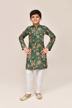 Joban Fashion Cotton Silk Green Kurta With Straight Fit Pant | Grocsy