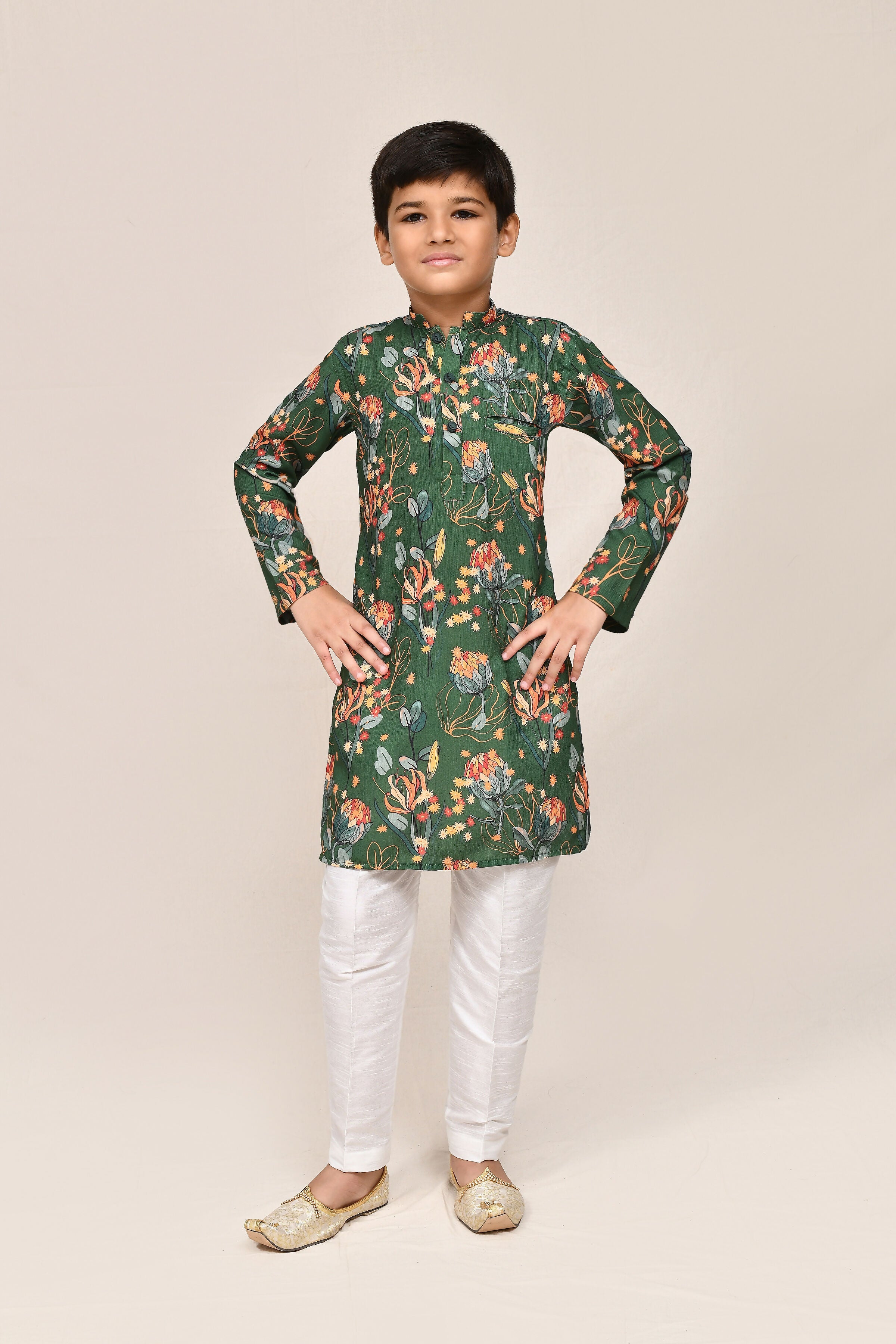 Joban Fashion Cotton Silk Green Kurta With Straight Fit Pant | Grocsy