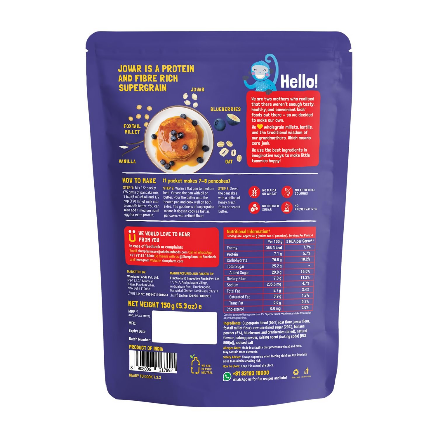 Slurrp Farm Millet Pancake Mix Combo Blueberry & Classic | Grocsy