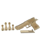 Kraftsman Semi-Automatic Wooden Rubber Band Shooting Gun Toys for Kids & Adults with Target | 5 Rapid Fire Shots (Beige) | Grocsy