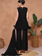 Sangria Embroidered A-line Kurta & Palazzo With Dupatta | Grocsy
