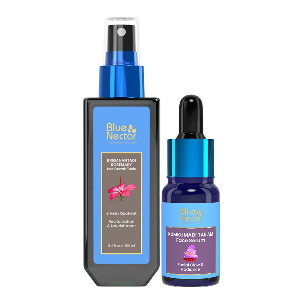 Blue Nectar Kumkumadi Serum + Hair Tonic Combo | Grocsy