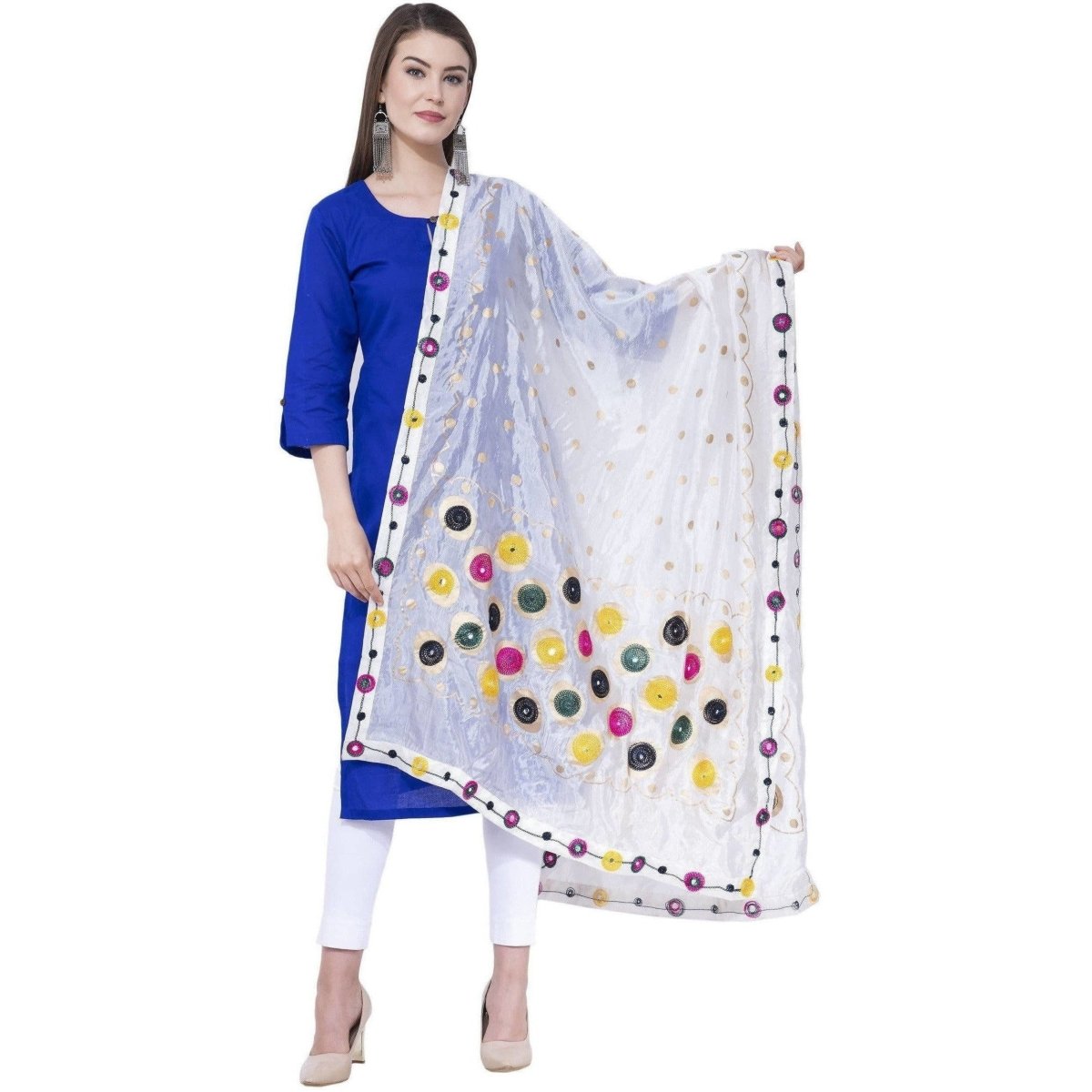A R Silk White Color Multi rasgulla Silk Dupattas and Chunnis | Grocsy