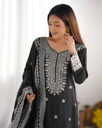 Joban Fashion Black Kurta Set Silk Sequins , Zari, Coding & Thread Embroidered work | Grocsy