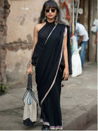 Suta Black Solid Mul Cotton Saree | Grocsy