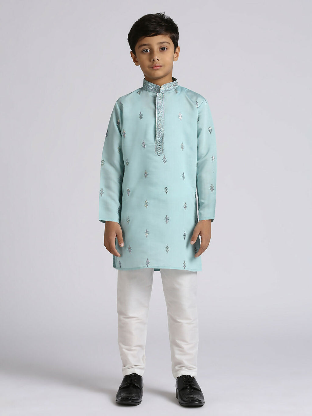 Joban Fashion Kids Island Ethnic Wear with Silk Sequence Embroidery Kurta and Pyjama Set - Teal Blue | Grocsy