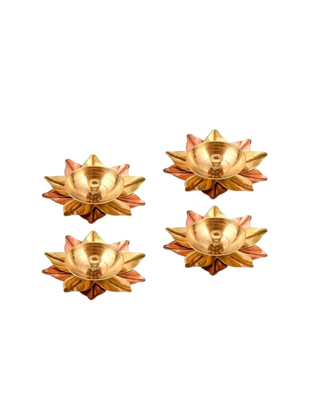 Tied Ribbons Gold-toned & Rose Gold-Toned 4 Pieces Antique Lotus Akhand Brass Diyas | Grocsy