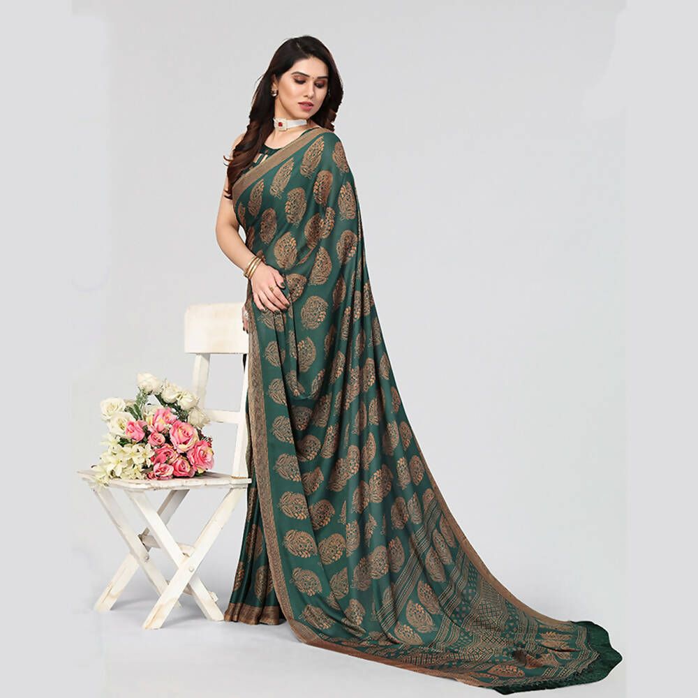 Women's Partywear Designer Green Moss chiffon Fancy Saree - Dyuti | Grocsy