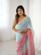 Rust Crunchy Silk Embroidery Work Party Wear Saree - Lakshita | Grocsy
