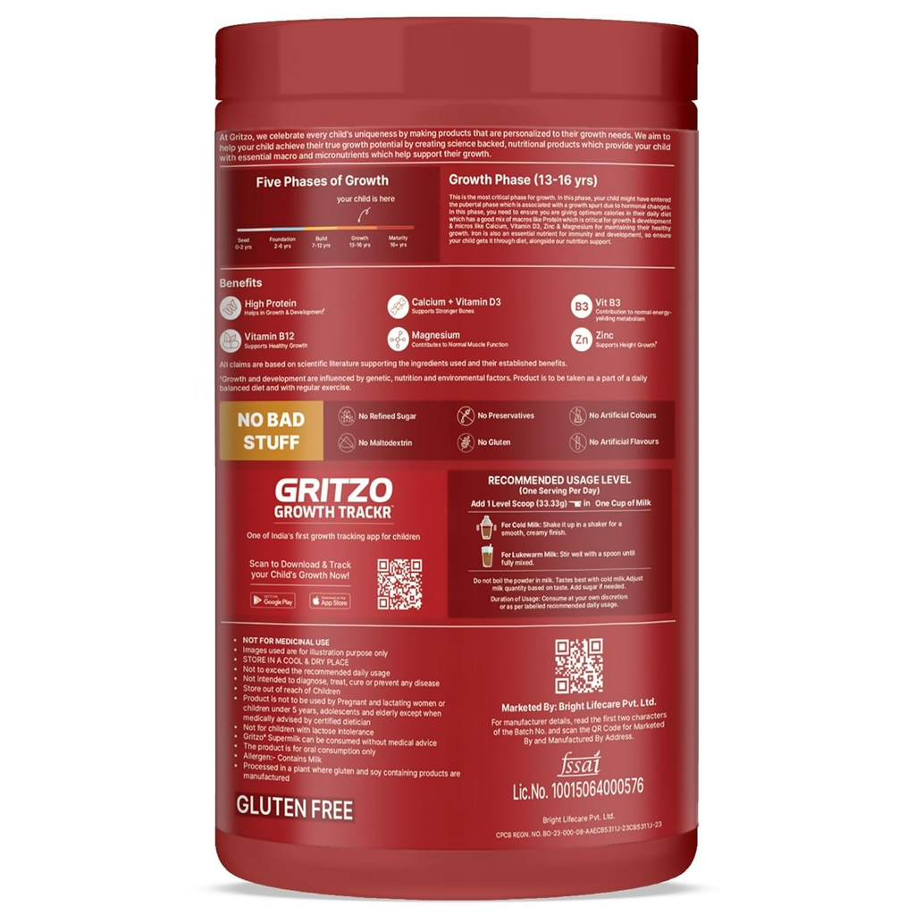 Gritzo SuperMilk Athlete Iron Man (13+y Boy & Girl), 17g Protein Powder (Double Chocolate) | Grocsy