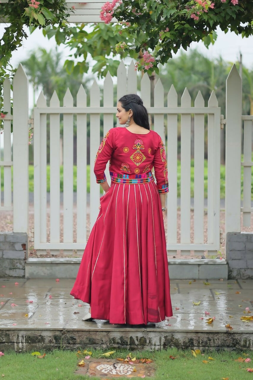 Teeya Creation Maroon Colour Roman Silk With Gamathi Work Navratri Lehenga Choli | Grocsy
