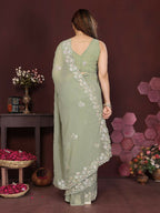 PR Fashion Pista Georgette Embroidery Work With Embroidery Work Blouse Saree | Grocsy