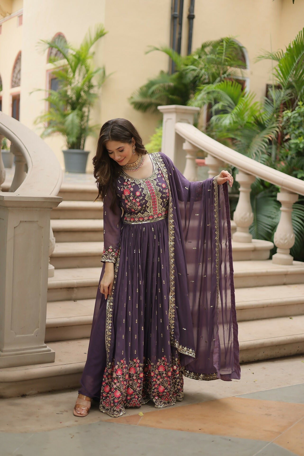 Joban Fashion Onion Georgette Sequence Embroidery Work Kurta Set | Grocsy