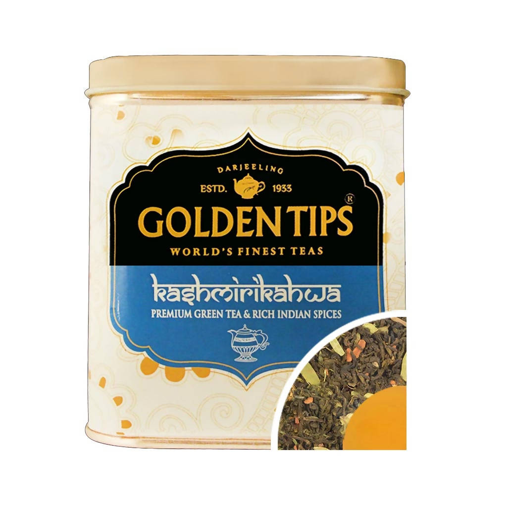 Golden Tips Kashmiri Kahwa Green Tea - Tin Can | Grocsy