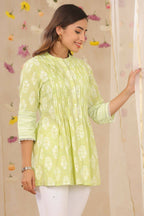 Juniper Women Limegreen Cambric Printed A-Line Tunic | Grocsy