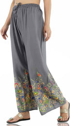 Mominos Fashion Grey Floral Design Palazzo | Grocsy