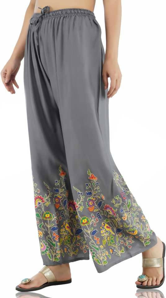 Mominos Fashion Grey Floral Design Palazzo | Grocsy