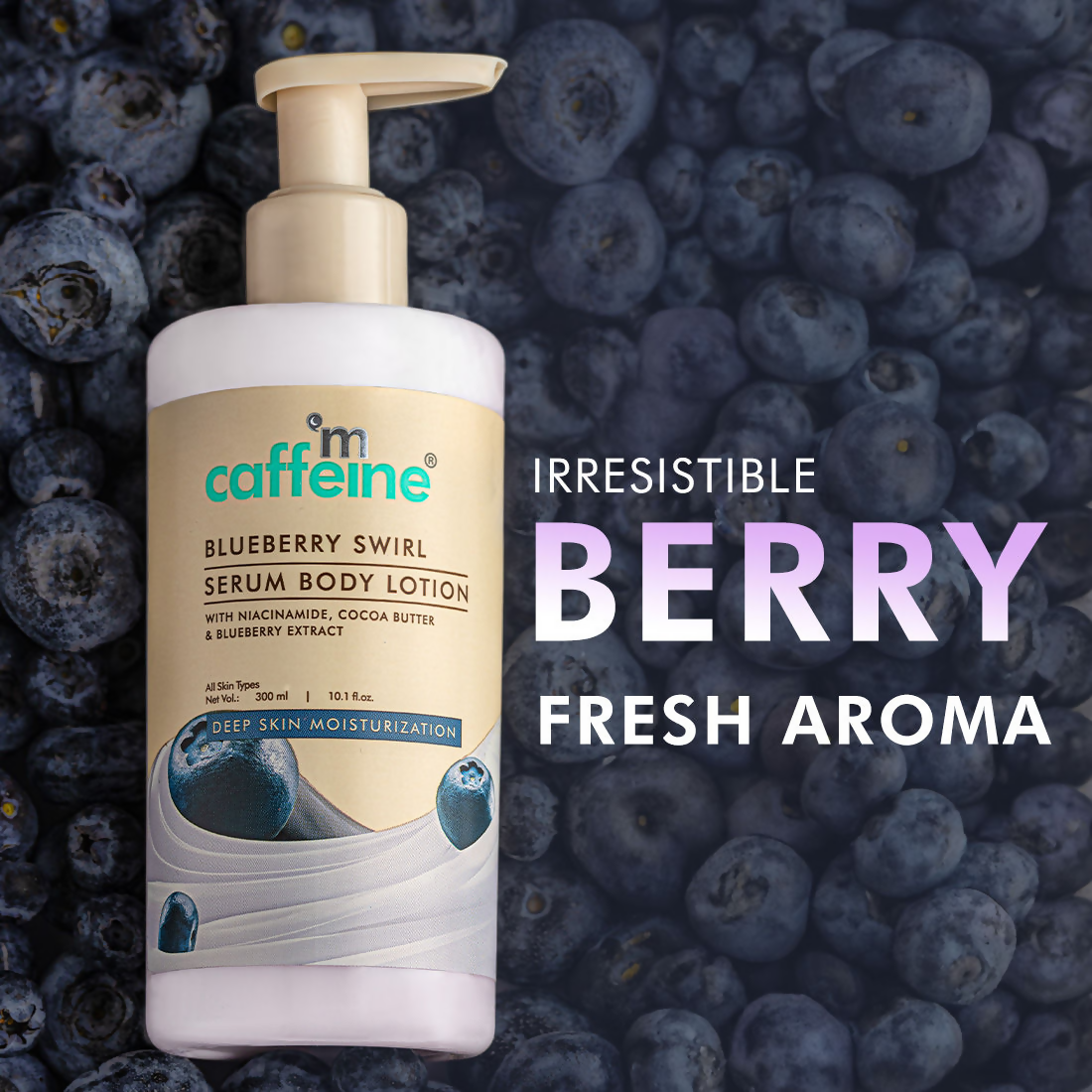mCaffeine Blueberry Swirl Serum Body Lotion 72 hrs Deep Moisturization With Niacinamide | Grocsy
