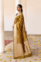Joban Fashion Olive Pure Katan Pure Handloom Banarasi Silk Saree | Grocsy