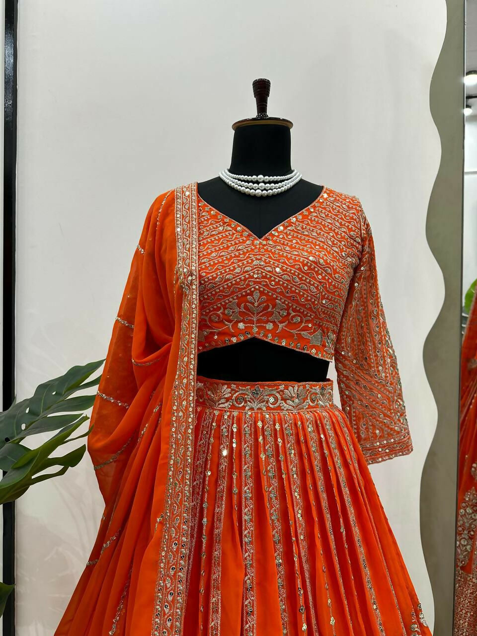 Jyoti Fashion Women's Orange Faux Georgette Sequins with Thread Embroidered Designer Lehenga Choli Set | Grocsy