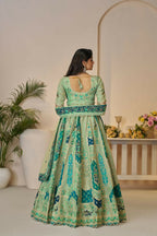 Kesar Fab Green Banarasi Silk Embroidered Lehenga | Grocsy