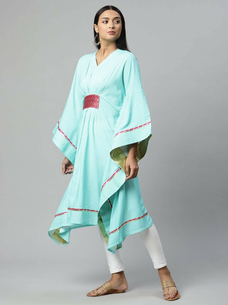 Ahalyaa Womens Blue Rayon Printed Kaftan | Grocsy